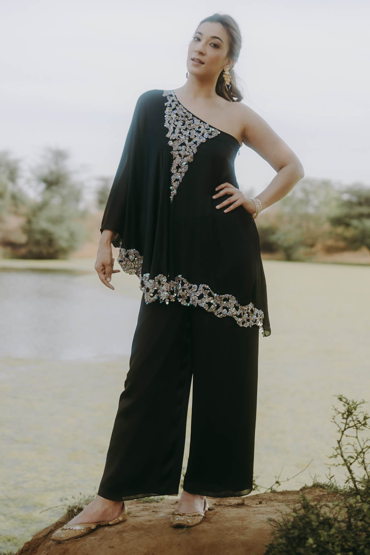 Buy Designer Black Embroidered Tunic & Pants Online